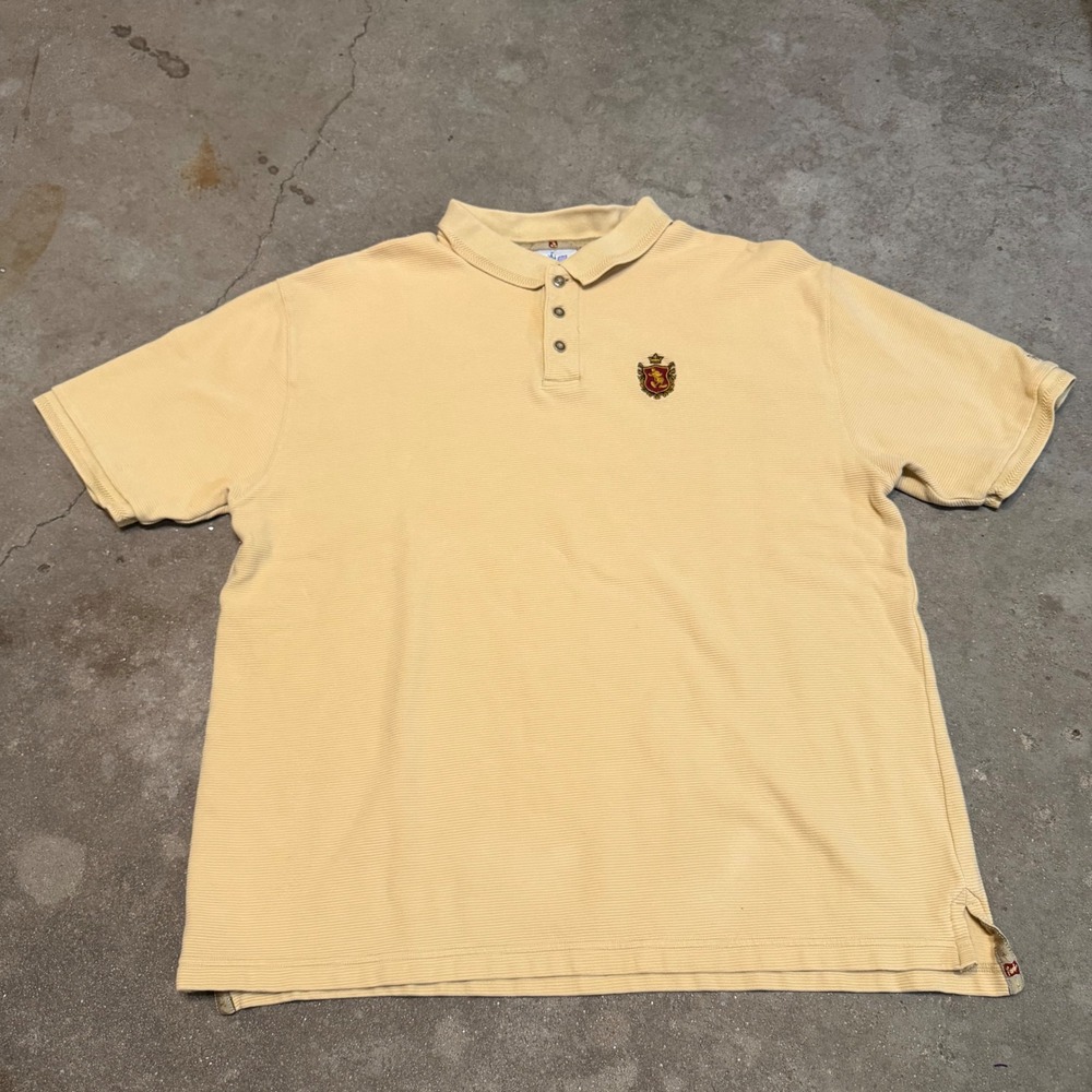 Vintage 90s Disneyland Resort Polo Shirt Mens XL Yellow Ribbed Lion Crest Logo